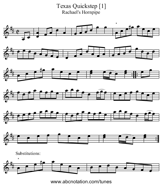 Texas Quickstep [1] - staff notation