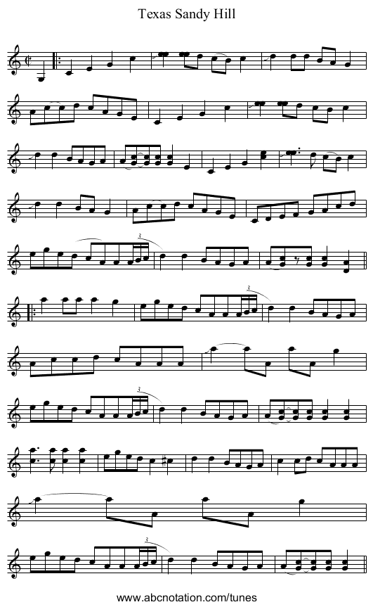 Texas Sandy Hill - staff notation