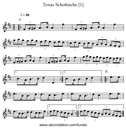 Texas Schottische [1] - staff notation