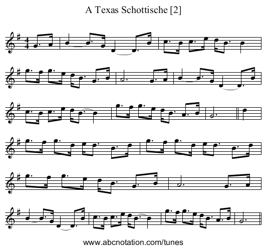 Texas Schottische [2], A - staff notation