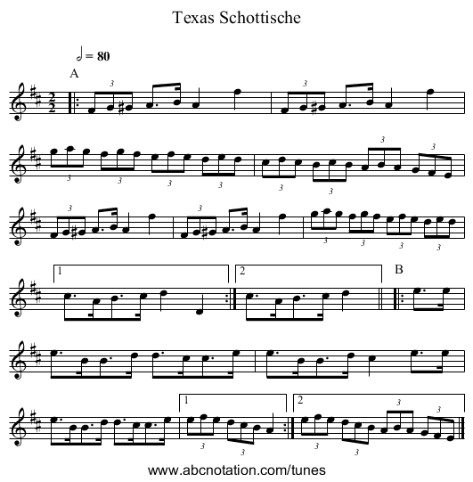 Texas Schottische - staff notation