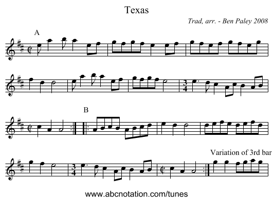Texas - staff notation