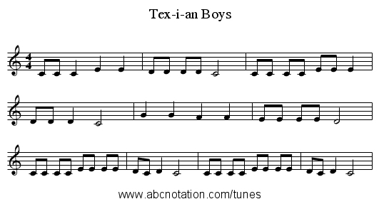 Tex-i-an Boys - staff notation