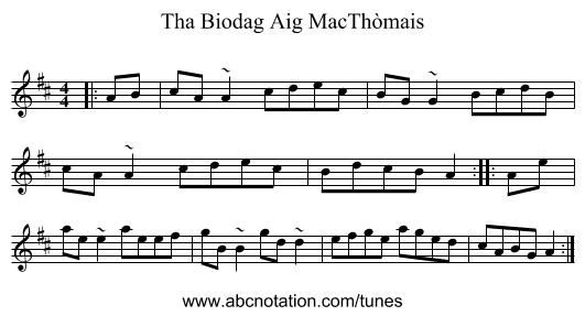 Tha Biodag Aig MacThòmais - staff notation