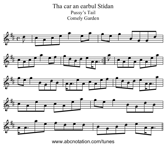 Tha car an earbul Stìdan - staff notation