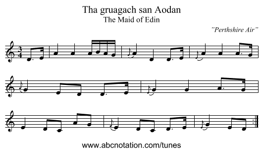 Tha gruagach san Aodan - staff notation