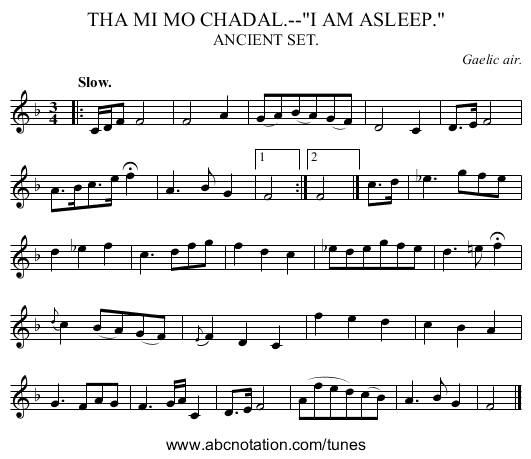THA MI MO CHADAL.--I AM ASLEEP. - staff notation