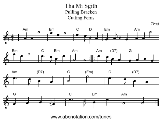 Tha Mi Sgith - staff notation