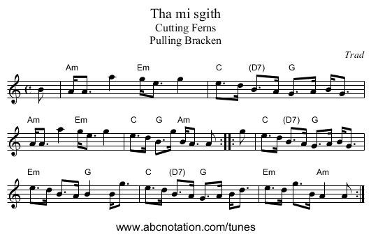 Tha mi sgith - staff notation