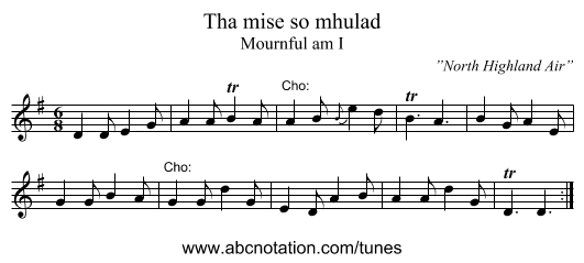 Tha mise so mhulad - staff notation