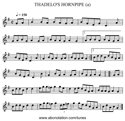 THADELO'S HORNPIPE (a) - staff notation