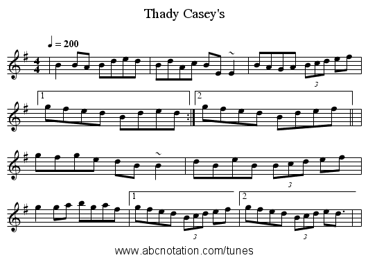 Thady Casey's - staff notation