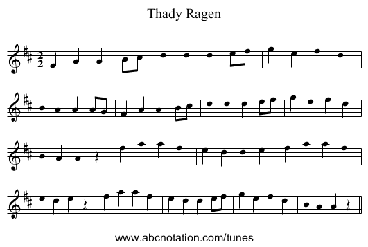 Thady Ragen - staff notation