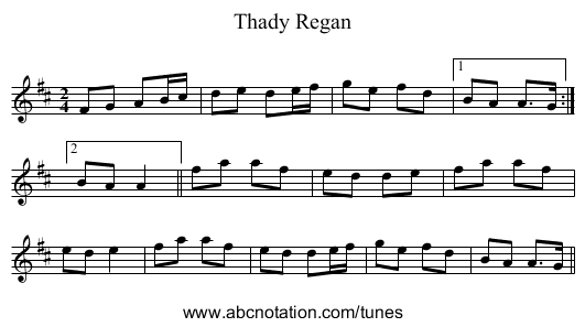 Thady Regan - staff notation