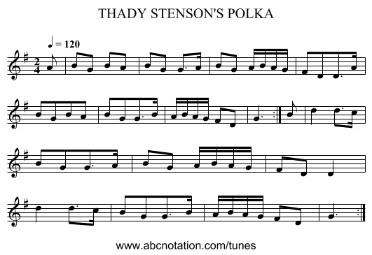 THADY STENSON'S POLKA - staff notation