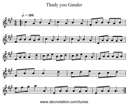 Thady you Gander - staff notation
