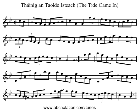 Th&aacute;inig an Taoide Isteach (The Tide Came In) - staff notation