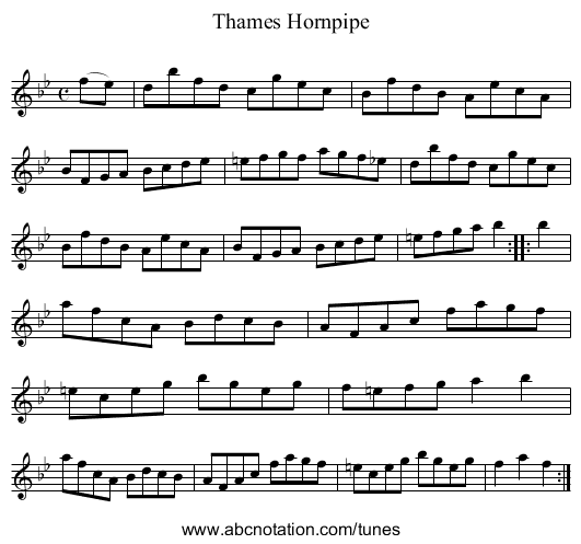 Thames Hornpipe - staff notation