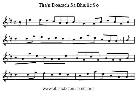 Tha'n Doarach Sa Bhailie So - staff notation