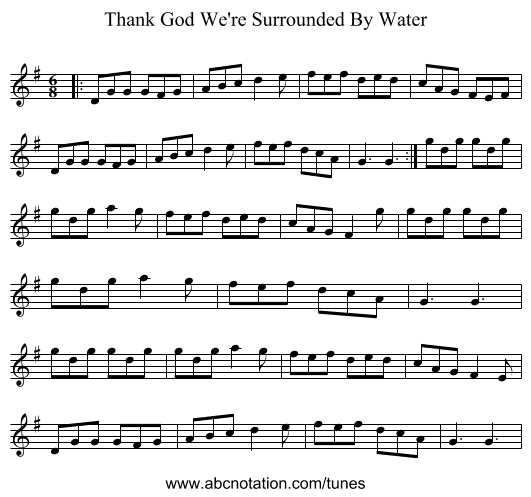 Thank God We're Surrounded By Water - staff notation