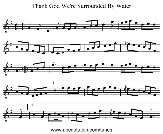 Thank God We're Surrounded By Water - staff notation