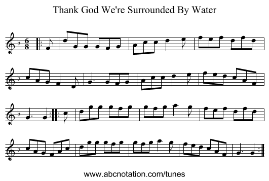 Thank God We're Surrounded By Water - staff notation