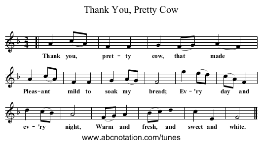 Thank You, Pretty Cow - staff notation
