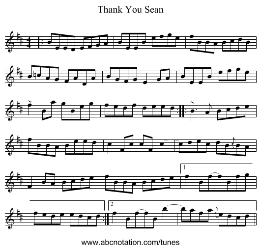 Thank You Sean - staff notation