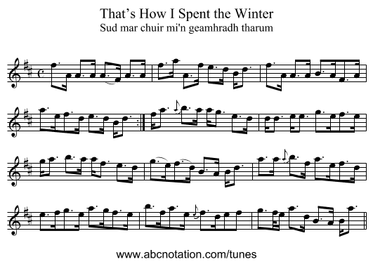 That’s How I Spent the Winter - staff notation