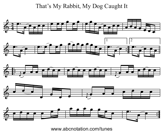 That’s My Rabbit, My Dog Caught It - staff notation