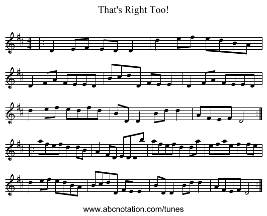 That's Right Too! - staff notation