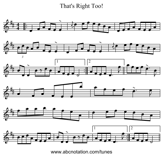 That's Right Too! - staff notation