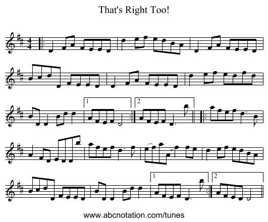 That's Right Too! - staff notation