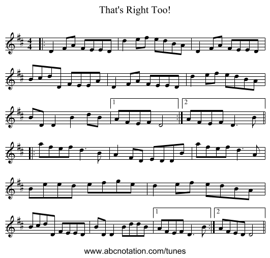 That's Right Too! - staff notation