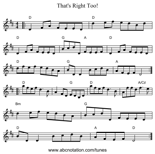 That's Right Too! - staff notation