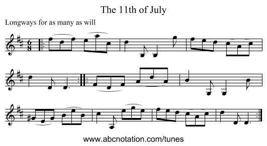 The 11th of July - staff notation