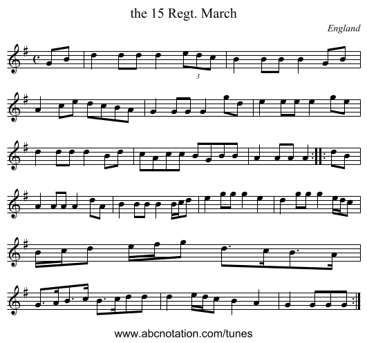 the 15 Regt. March - staff notation