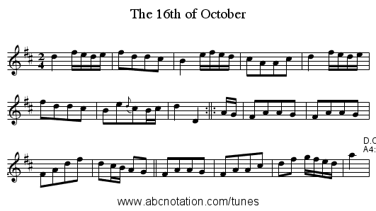 The 16th of October - staff notation
