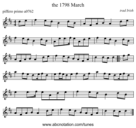the 1798 March - staff notation