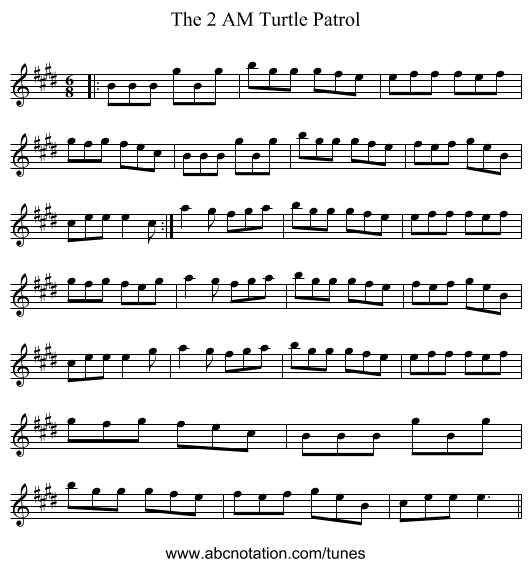 The 2 AM Turtle Patrol - staff notation