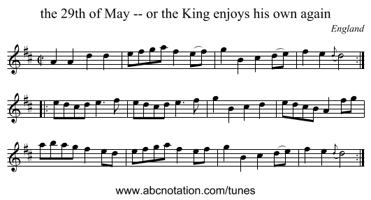 the 29th of May -- or the King enjoys his own again - staff notation
