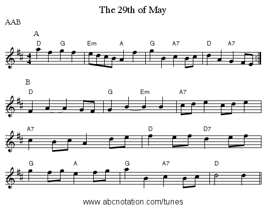 The 29th of May - staff notation