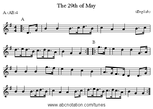 The 29th of May - staff notation