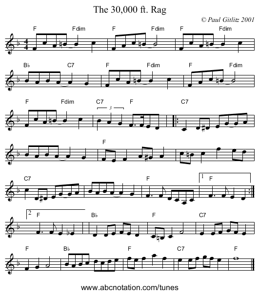 The 30,000 ft. Rag - staff notation