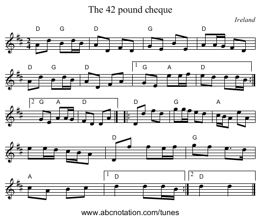 The 42 pound cheque - staff notation