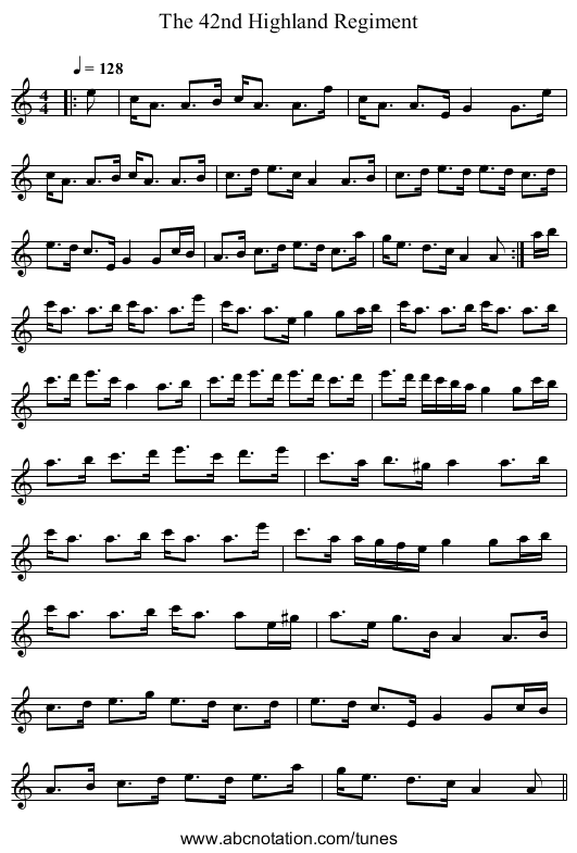 The 42nd Highland Regiment - staff notation