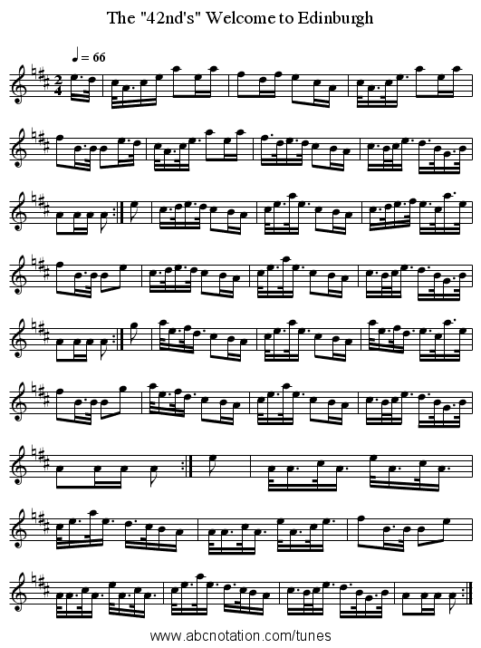 The 42nd's Welcome to Edinburgh - staff notation