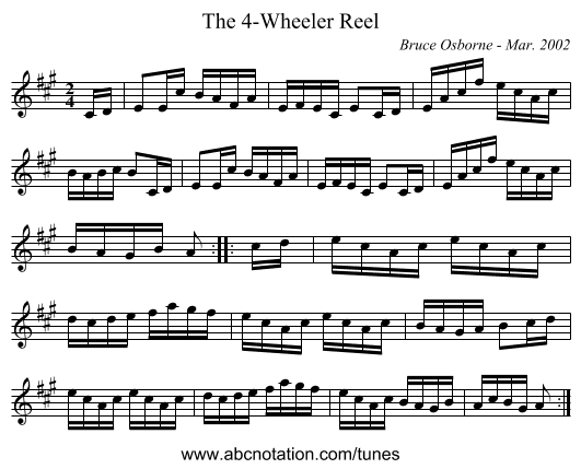 The 4-Wheeler Reel - staff notation