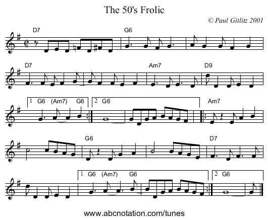 The 50's Frolic - staff notation