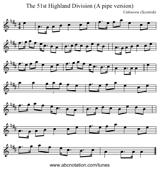 The 51st Highland Division (A pipe version) - staff notation